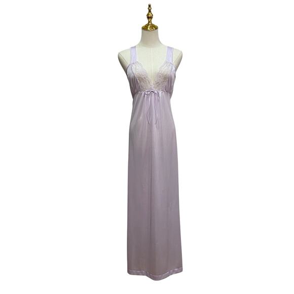 Vintage 70s Lavender Nylon Chiffon Lacy Nightgown & Robe Peignoir Set size L - Picture 2 of 9
